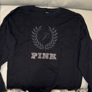 PINK Victoria's Secret Black Long Sleeve Tee with Silver Accents